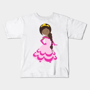 African American Princess, Crown, Gown, Pink Dress Kids T-Shirt